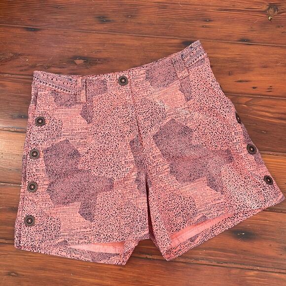 ANTHRO Cartonnier side button up flat front printed chino shorts sz 2 - Picture 1 of 7